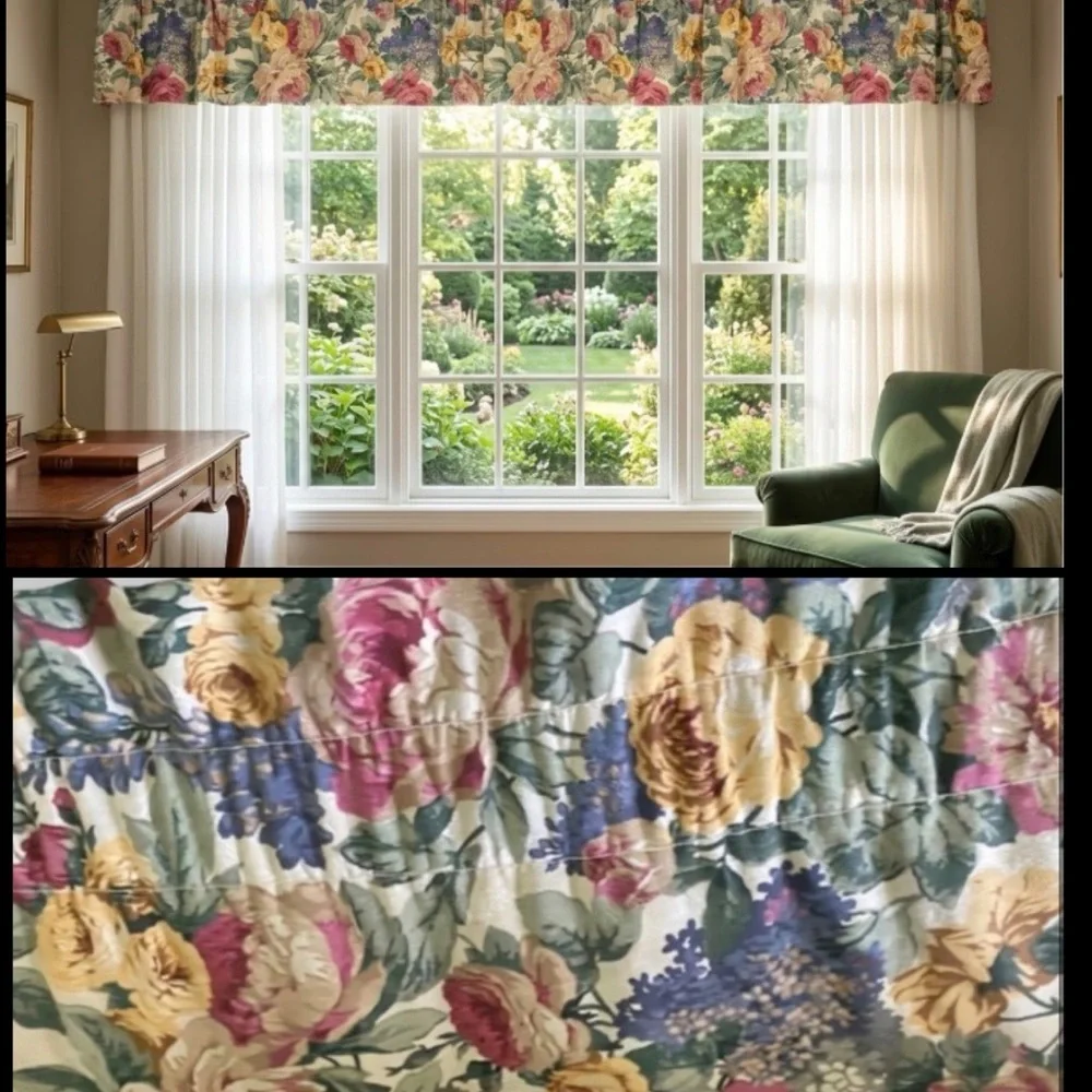 VTG Cannon English Country Floral USA Valance Rod Pocket Window Treatment 87x15